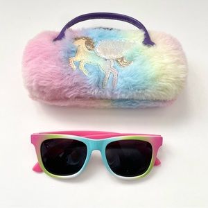 Girls Rainbow Sunglasses And Fuzzy Rainbow Unicorn Case Set!